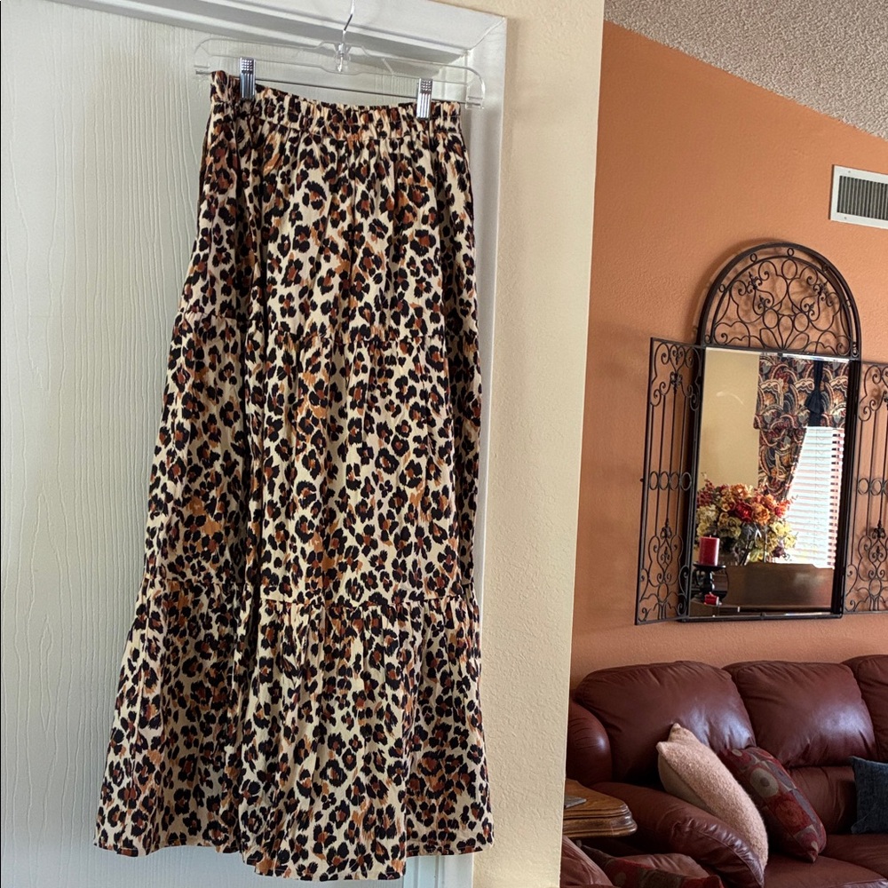 Anthropologie Mille Paola Leopard Print Maxi Skirt, XXS, fits small